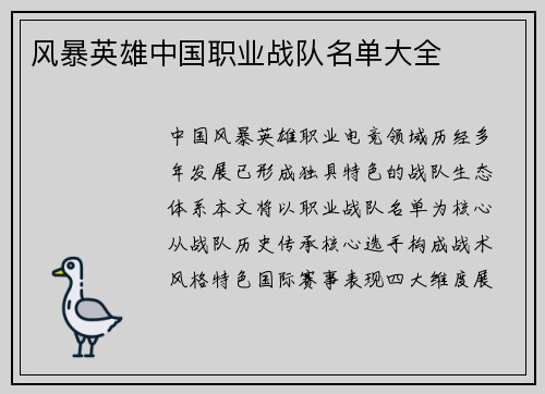 风暴英雄中国职业战队名单大全
